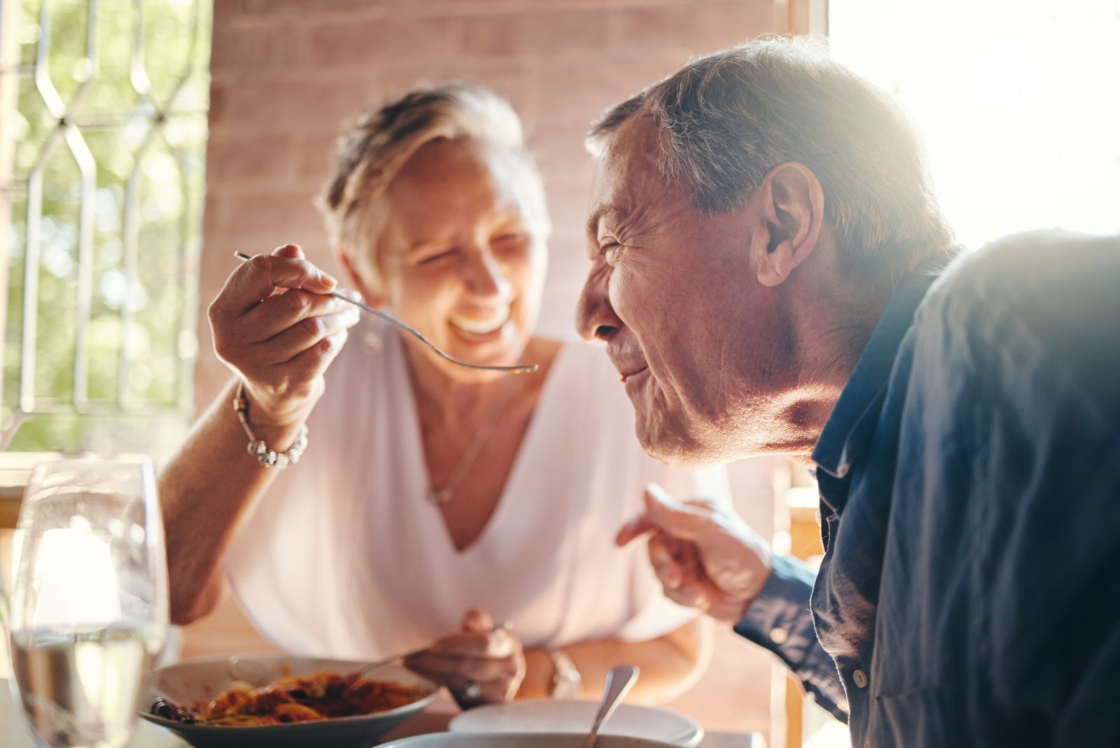 older couple eating food